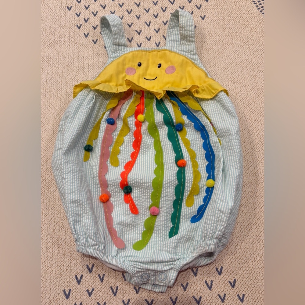 Baby Boden Jellyfish Romper with Multicolor Stripes